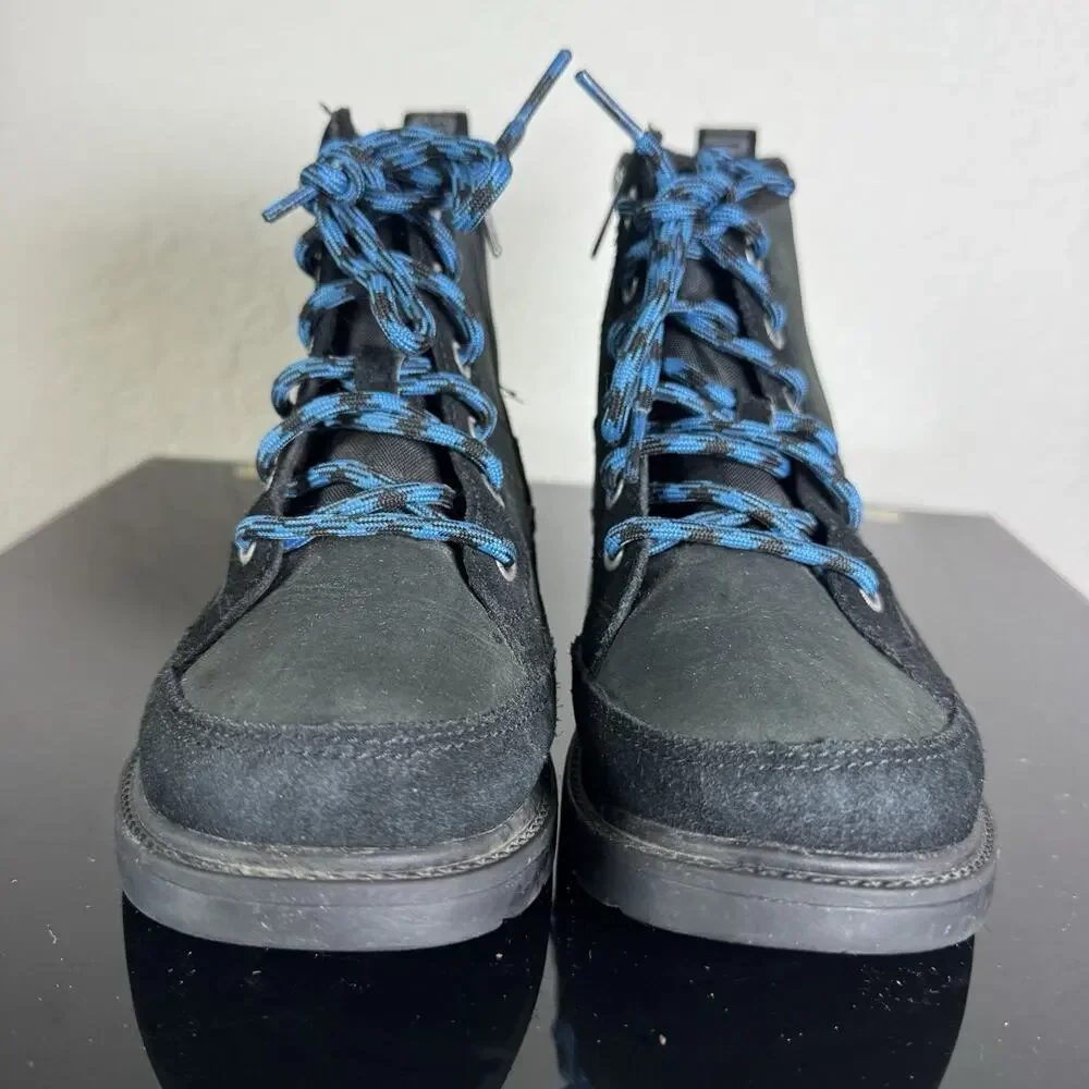 Ugg Robley Kids Waterproof Leather Boots Shoes 2 Black Blue Laces Zip Suede EUC